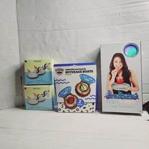 INFLATABLE POOL PARTY BEVERAGE BOAT CUP HOLDER TOTAL OF 8 CUP HOLDER